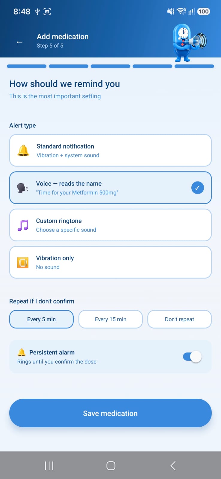 TickTockPill reminder screen